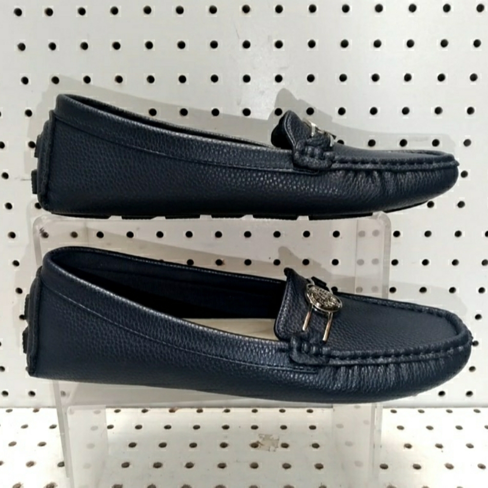 ANNE KLEIN | Navy Shoes | Women Logo Flat Heel Comfort Memory Foam Penny Slip-on